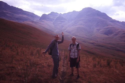 Me (left) in the Drakensburg, South Africa<br>Photo © E. Lloyd, 2004